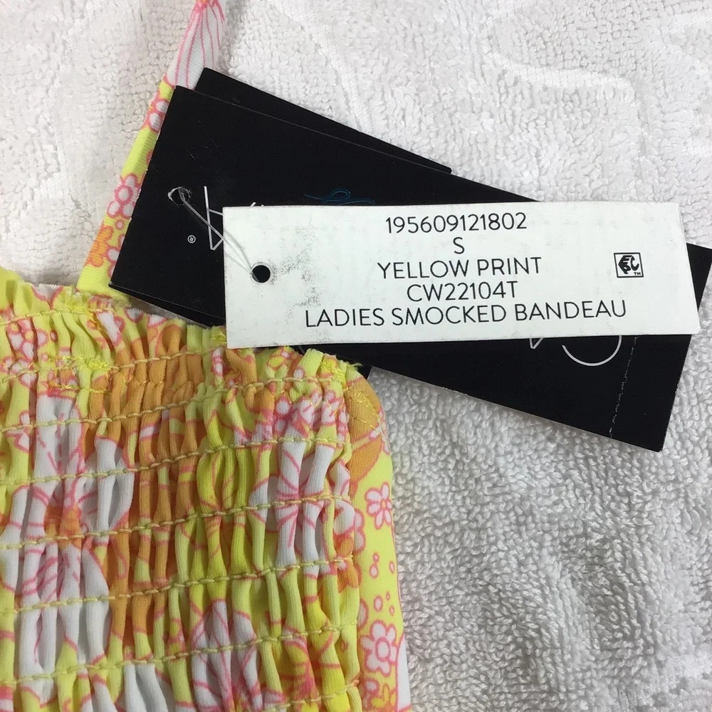 California Waves Yellow Floral Smocked Bandeau Bikini Top - NWT - Picture 8 of 8